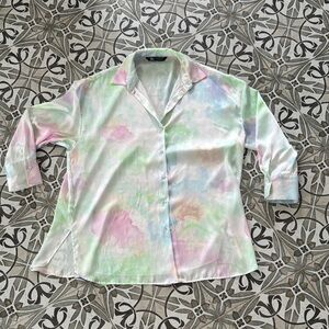Zara Pink and Green Boxy Button Down Shirt